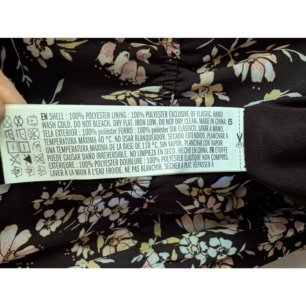 Forever 21 Black Floral Chiffon Maxi Dress Elastic Waist Size M Dark Floral Boho - Picture 9 of 11